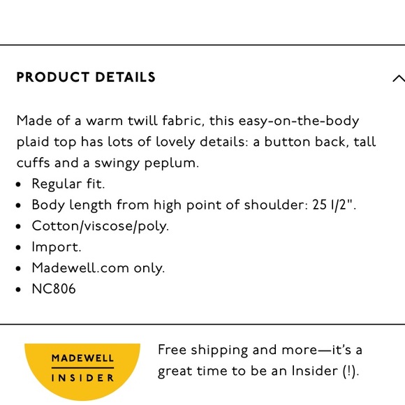 Madewell Button-Back Peplum Top in Plaid - Picture 7 of 7